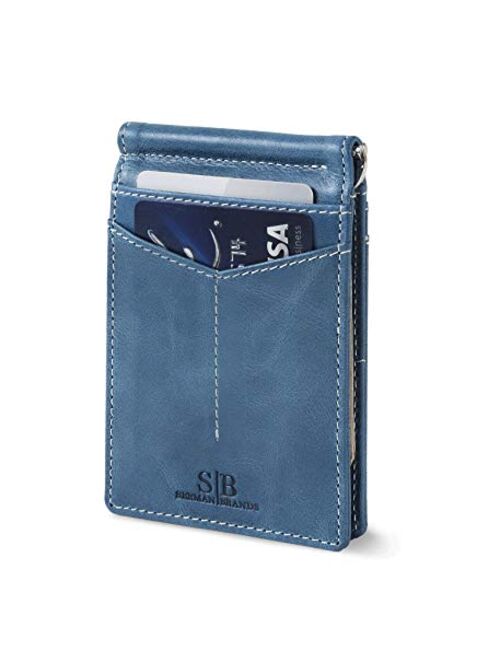 SERMAN BRANDS RFID Blocking Wallet Slim Bifold - Genuine Leather Minimalist Front Pocket Wallets for Men with Money Clip