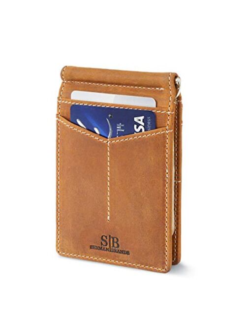 SERMAN BRANDS RFID Blocking Wallet Slim Bifold - Genuine Leather Minimalist Front Pocket Wallets for Men with Money Clip