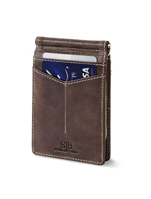 SERMAN BRANDS RFID Blocking Wallet Slim Bifold - Genuine Leather Minimalist Front Pocket Wallets for Men with Money Clip