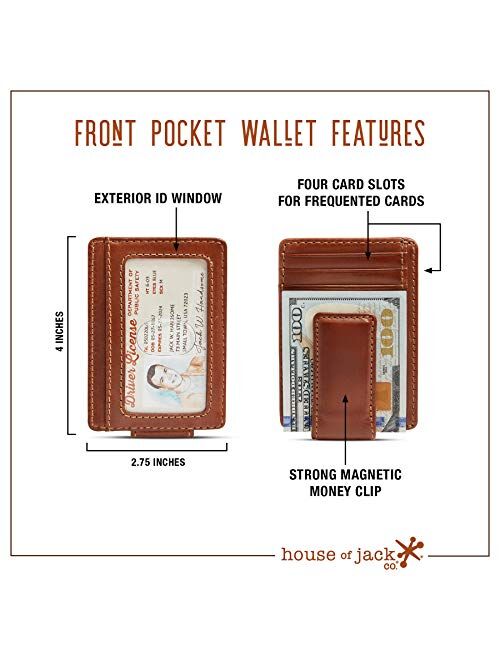 HOJ Co. CARRYALL Mens Leather Money Clip Wallet-Strong Magnetic Front Pocket Wallet-Exterior ID Window