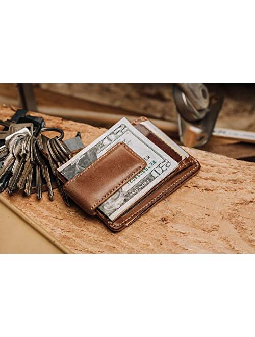 HOJ Co. CARRYALL Mens Leather Money Clip Wallet-Strong Magnetic Front Pocket Wallet-Exterior ID Window