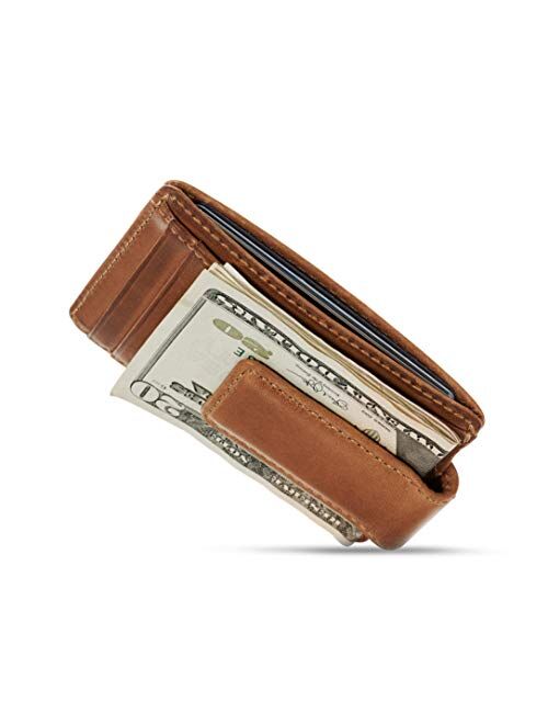 HOJ Co. CARRYALL Mens Leather Money Clip Wallet-Strong Magnetic Front Pocket Wallet-Exterior ID Window