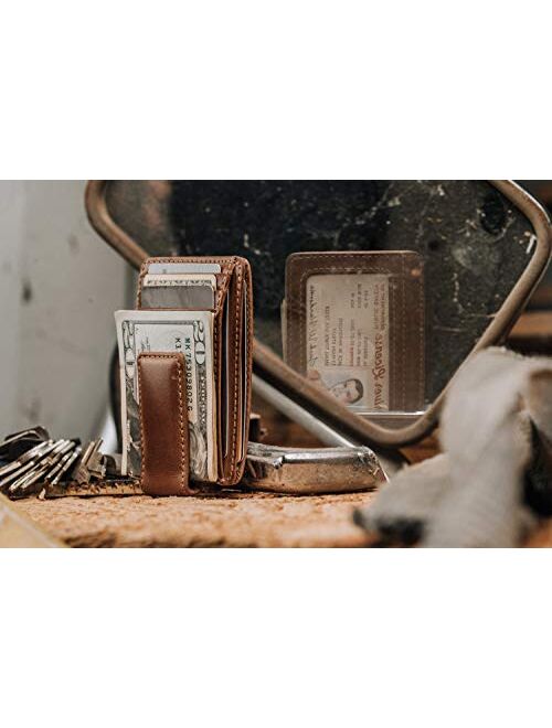 HOJ Co. CARRYALL Mens Leather Money Clip Wallet-Strong Magnetic Front Pocket Wallet-Exterior ID Window