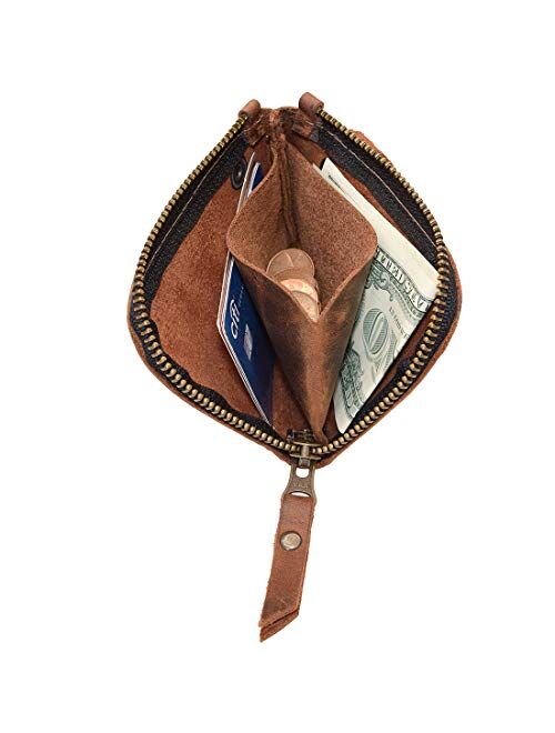 Hide & Drink, Leather Zippered Wallet, Holds Up to 6 Cards Plus Folded Bills, Pouch Organizer, Cash Holder, Travel Essentials, Mini, Pocket-Size, Handmade Includes 101 Ye