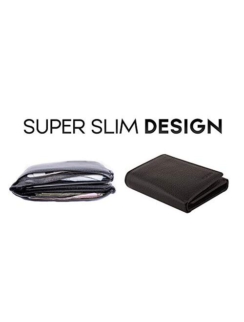 Trifold Leather Wallets for Men Slim Design RFID Blocking Credit Card Holders & ID Window