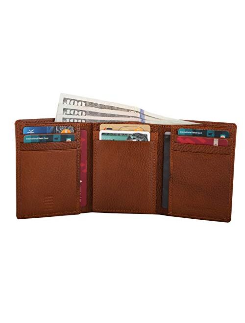 Trifold Leather Wallets for Men Slim Design RFID Blocking Credit Card Holders & ID Window