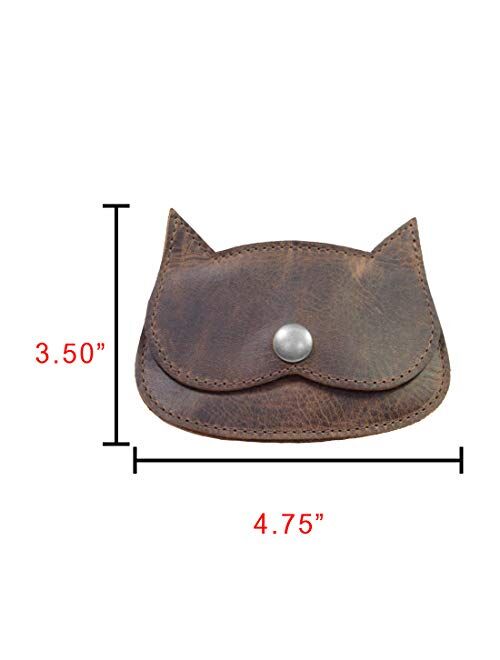 Hide & Drink, Leather Cat Wallet, Coin Organizer Pouch, Cash Holder, Credit Card Storage, Travel & Commuter Accessories, Vintage Style, Handmade Includes 101 Year Warrant