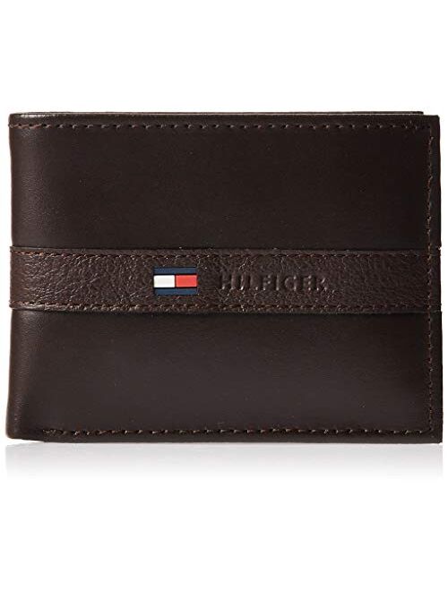 Tommy Hilfiger Men's Leather Wallet Slim Bifold with 6 Credit Card Pockets and Removable Id Window