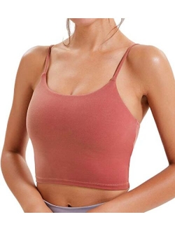 UOTJCNR Women's Longline Yoga Tank Top Padded Sports Bra Workout Fitness Running Camisole Crop Top