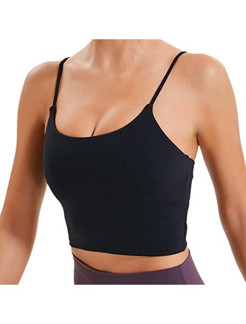 UOTJCNR Women's Longline Yoga Tank Top Padded Sports Bra Workout Fitness Running Camisole Crop Top