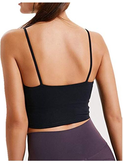 UOTJCNR Women's Longline Yoga Tank Top Padded Sports Bra Workout Fitness Running Camisole Crop Top