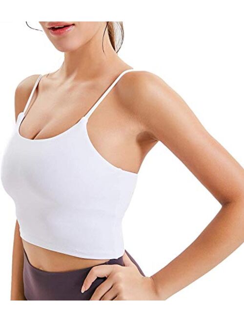 UOTJCNR Women's Longline Yoga Tank Top Padded Sports Bra Workout Fitness Running Camisole Crop Top