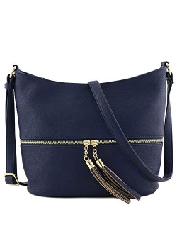 Lightweight Tassel Zipper Bucket Crossbody Bag