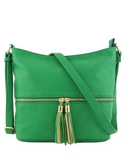 Lightweight Tassel Zipper Bucket Crossbody Bag