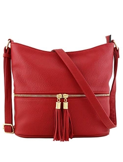 Lightweight Tassel Zipper Bucket Crossbody Bag