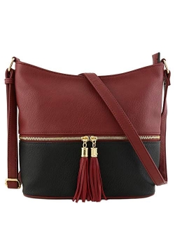 Lightweight Tassel Zipper Bucket Crossbody Bag