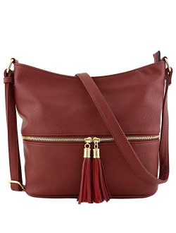 Lightweight Tassel Zipper Bucket Crossbody Bag