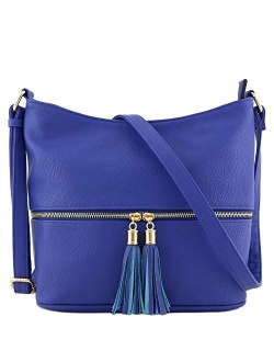 Lightweight Tassel Zipper Bucket Crossbody Bag