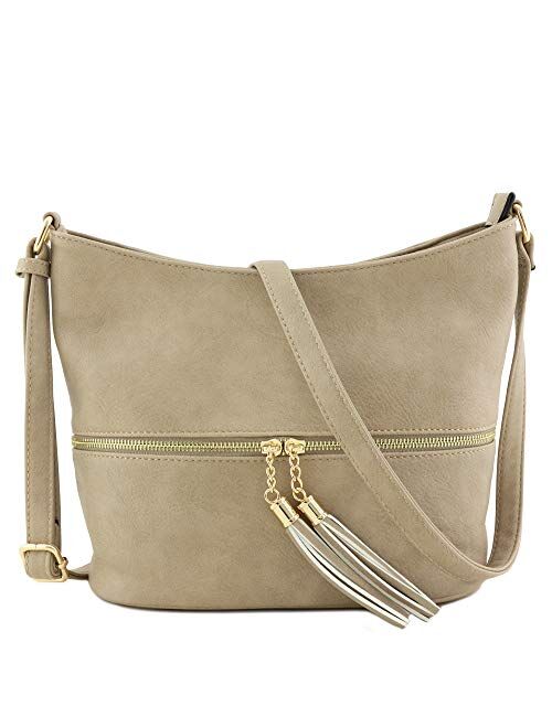 Lightweight Tassel Zipper Bucket Crossbody Bag