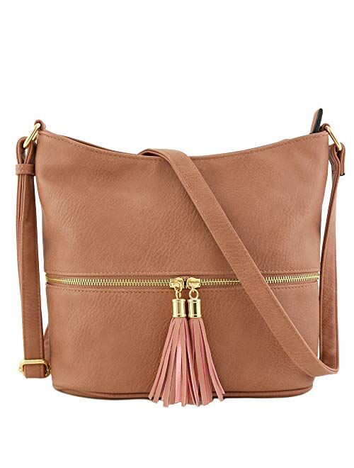 Lightweight Tassel Zipper Bucket Crossbody Bag