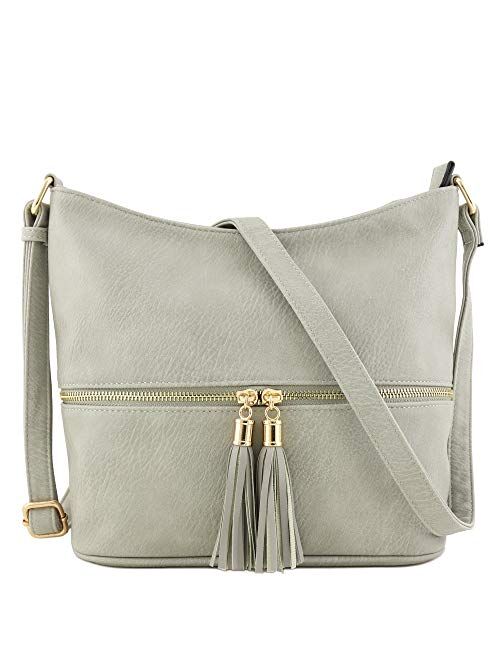 Lightweight Tassel Zipper Bucket Crossbody Bag