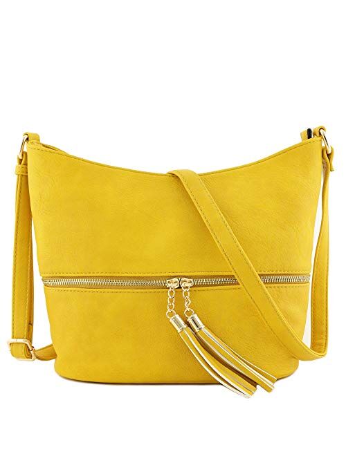 Lightweight Tassel Zipper Bucket Crossbody Bag