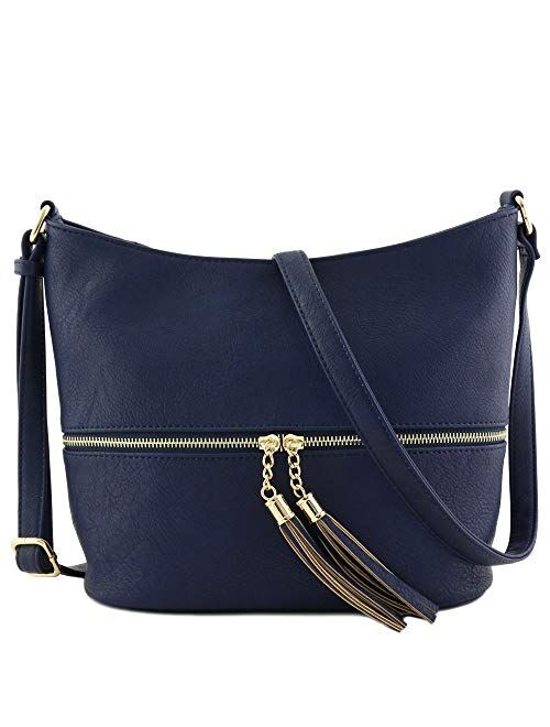 Lightweight Tassel Zipper Bucket Crossbody Bag