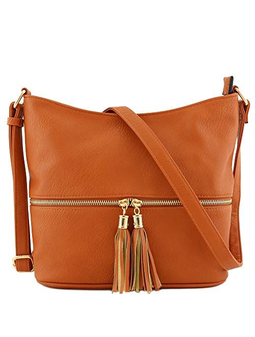 Lightweight Tassel Zipper Bucket Crossbody Bag