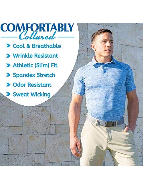 CC Performance Slim Fit Golf Shirts for Men Dry Fit Tech Fabric | Wrinkle Resistant Mens Polo Shirts Slim Fit Stretch