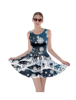 CowCow Women's Fashion Beautiful Musical Pattern Notes and Piano Keyboard Skater Dress, XS-5XL