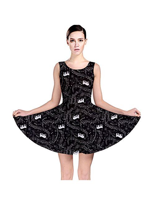 CowCow Women's Fashion Beautiful Musical Pattern Notes and Piano Keyboard Skater Dress, XS-5XL