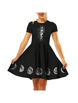 Timemory Women's Christmas 3D Print Short Sleeve Unique Casual Flared Midi Dress