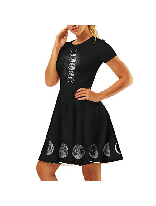 Timemory Women's Christmas 3D Print Short Sleeve Unique Casual Flared Midi Dress