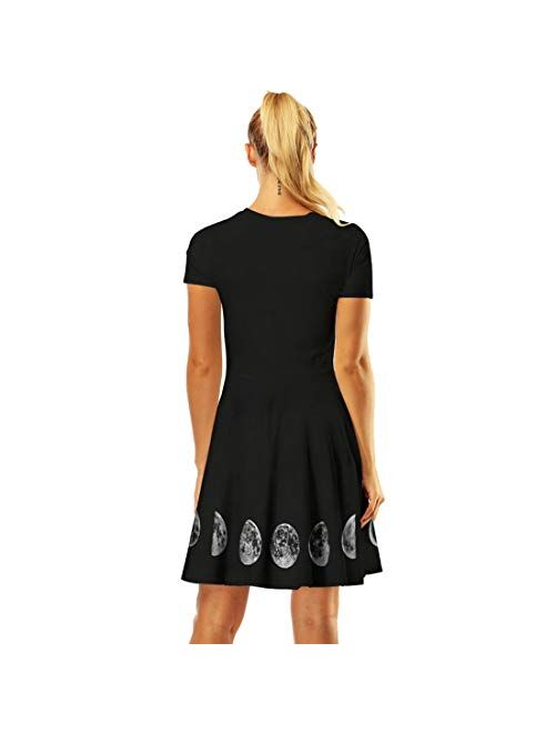 Timemory Women's Christmas 3D Print Short Sleeve Unique Casual Flared Midi Dress