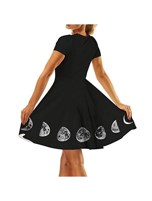 Timemory Women's Christmas 3D Print Short Sleeve Unique Casual Flared Midi Dress