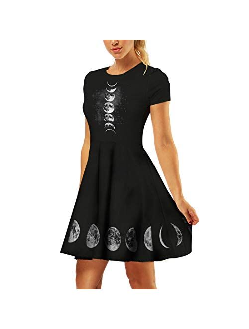 Timemory Women's Christmas 3D Print Short Sleeve Unique Casual Flared Midi Dress