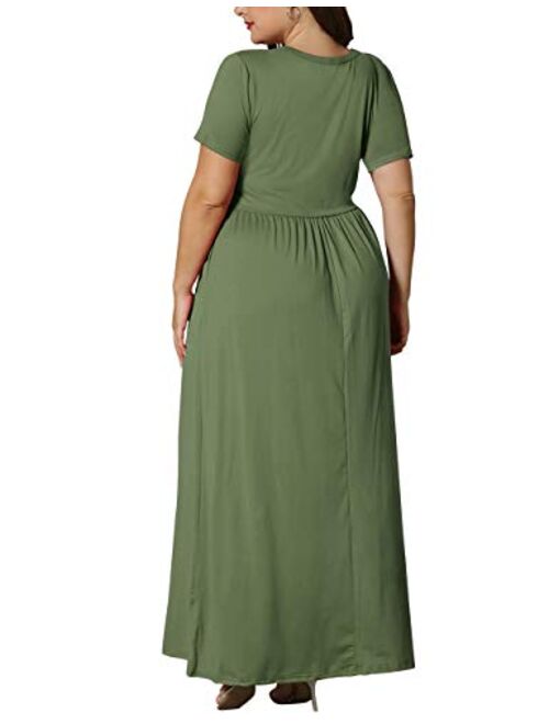 KARALIN Women's Plus Size Short Sleeve Loose Plain Casual Long Maxi Dresses with Pockets