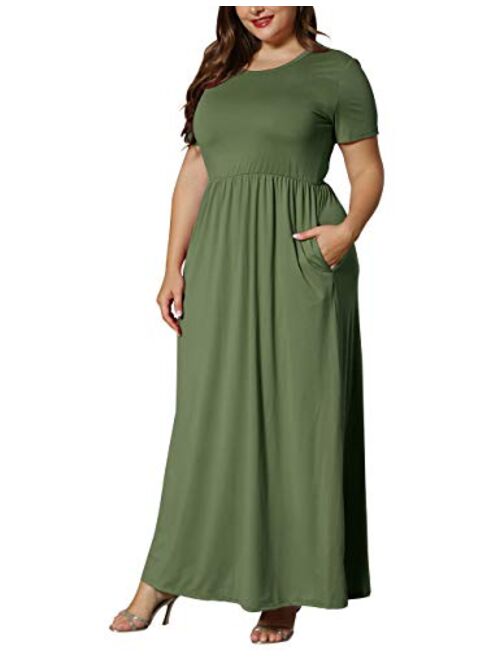 KARALIN Women's Plus Size Short Sleeve Loose Plain Casual Long Maxi Dresses with Pockets