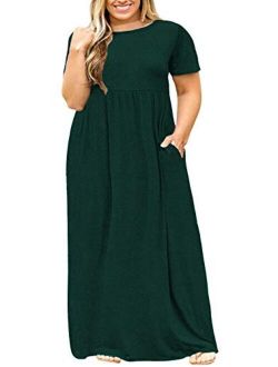 BISHUIGE Women Summer L-6X Plus Size Maxi Dress Long Dresses with Pockets