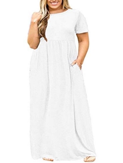 BISHUIGE Women Summer L-6X Plus Size Maxi Dress Long Dresses with Pockets