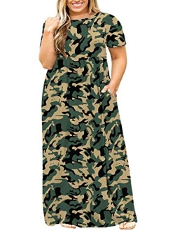 BISHUIGE Women Summer L-6X Plus Size Maxi Dress Long Dresses with Pockets