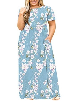 BISHUIGE Women Summer L-6X Plus Size Maxi Dress Long Dresses with Pockets