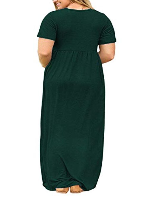 BISHUIGE Women Summer L-6X Plus Size Maxi Dress Long Dresses with Pockets