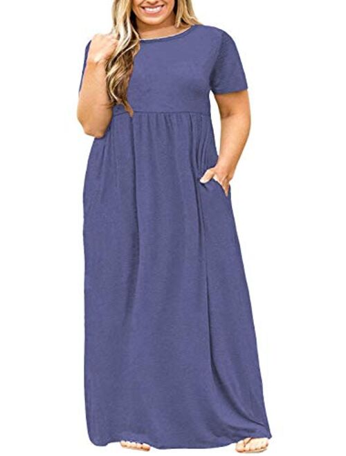 BISHUIGE Women Summer L-6X Plus Size Maxi Dress Long Dresses with Pockets