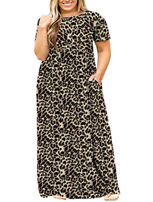 BISHUIGE Women Summer L-6X Plus Size Maxi Dress Long Dresses with Pockets