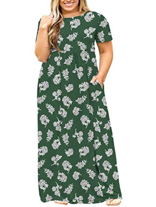 BISHUIGE Women Summer L-6X Plus Size Maxi Dress Long Dresses with Pockets