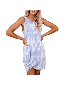 OWIN Women's Loose T Shirt Dress Sleeveless Crewneck Mini Dress Casual Tie Dye Dress