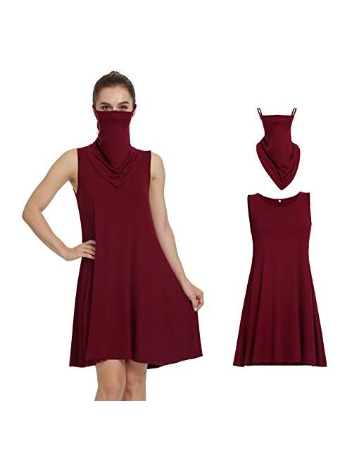 VINTATRE Women's Summer Sleeveless Casual Swing Dresses with Ear Loops Bandanas