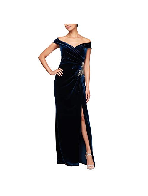 Alex Evenings Women's Long Off The Shoulder Velvet Dress