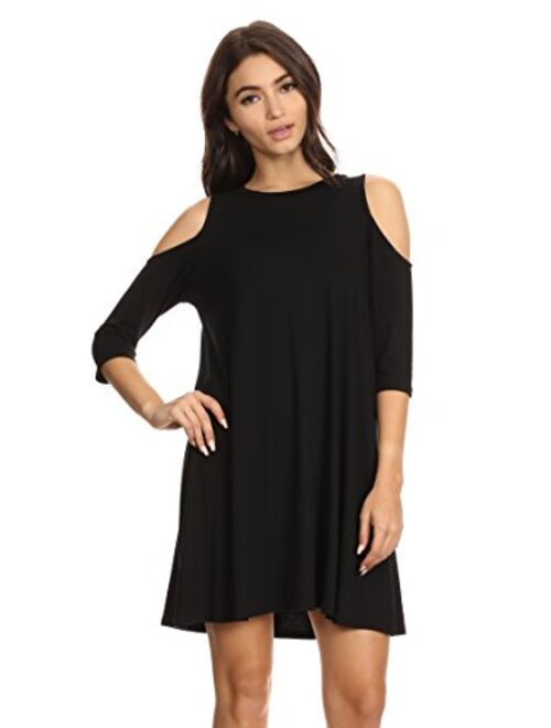 Alexander + David Womens Cold Shoulder Tunic Swing Dress Casual w/Half Sleeve